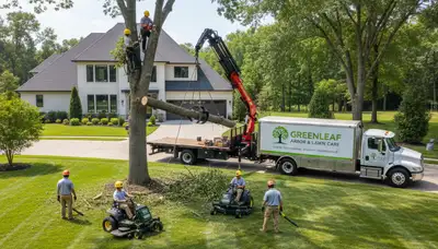 Professional lawn and tree service crew working in a Chicago, IL yard for Chop Chop Tree