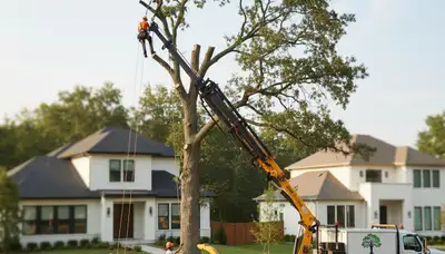 Professional tree removal service in Chicago, IL by Chop Chop Tree experts safely clearing large oak tree