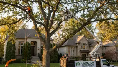 Professional tree removal service in Chicago IL safely clearing large oak trees