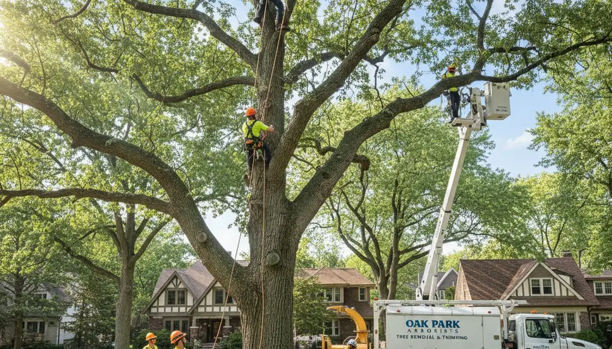 Professional tree removal service experts working safely in Chicago, IL